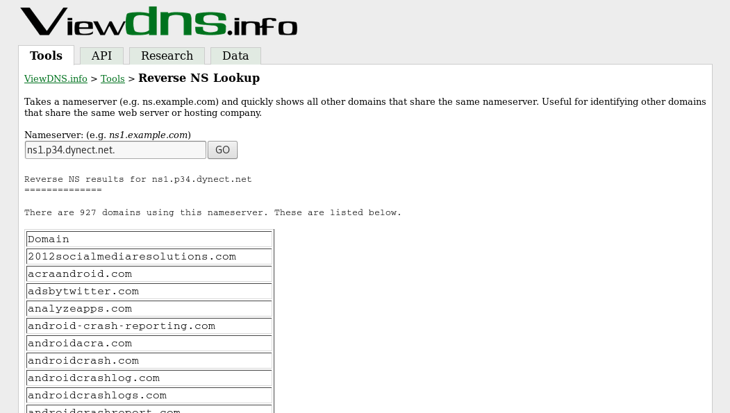 ViewDNSinfo lookup